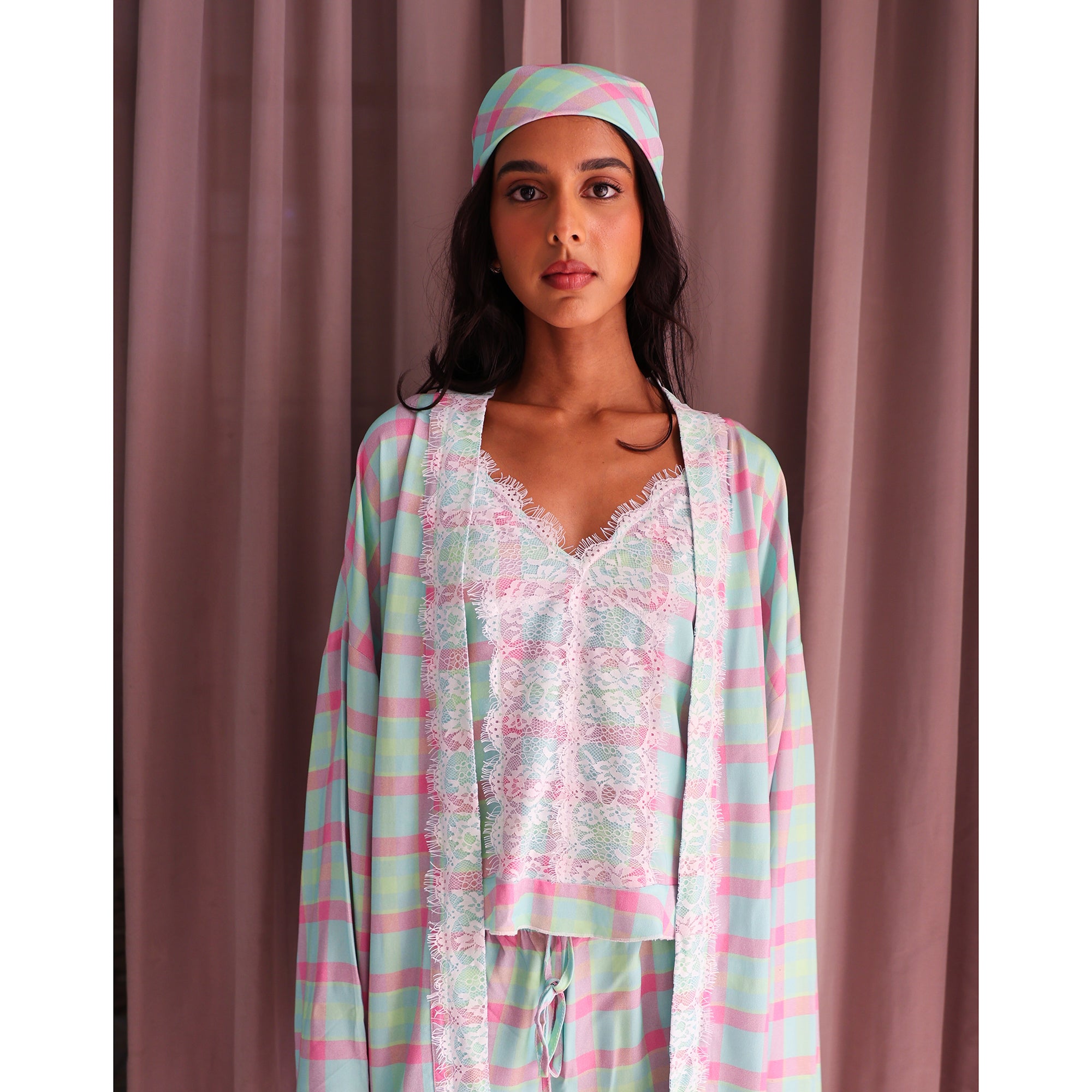 Lace &amp; Check Duo Robe