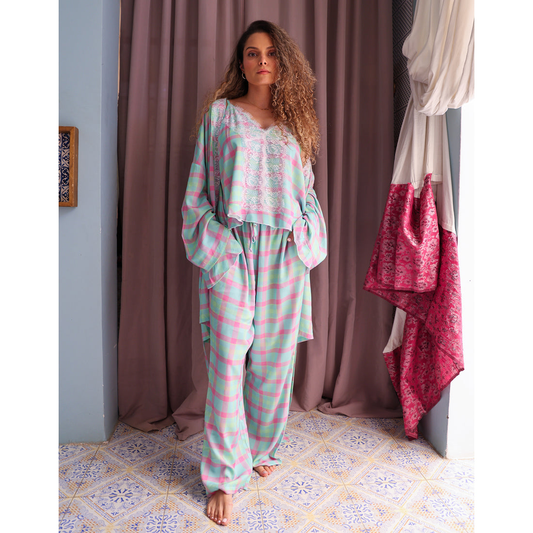Lace &amp; Check Duo Set – Pants