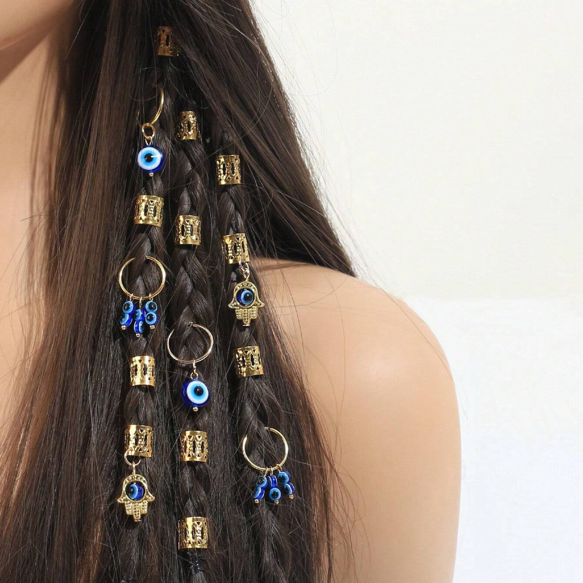 Evil Eye Hair Braiding Rings/Beads (16pcs)