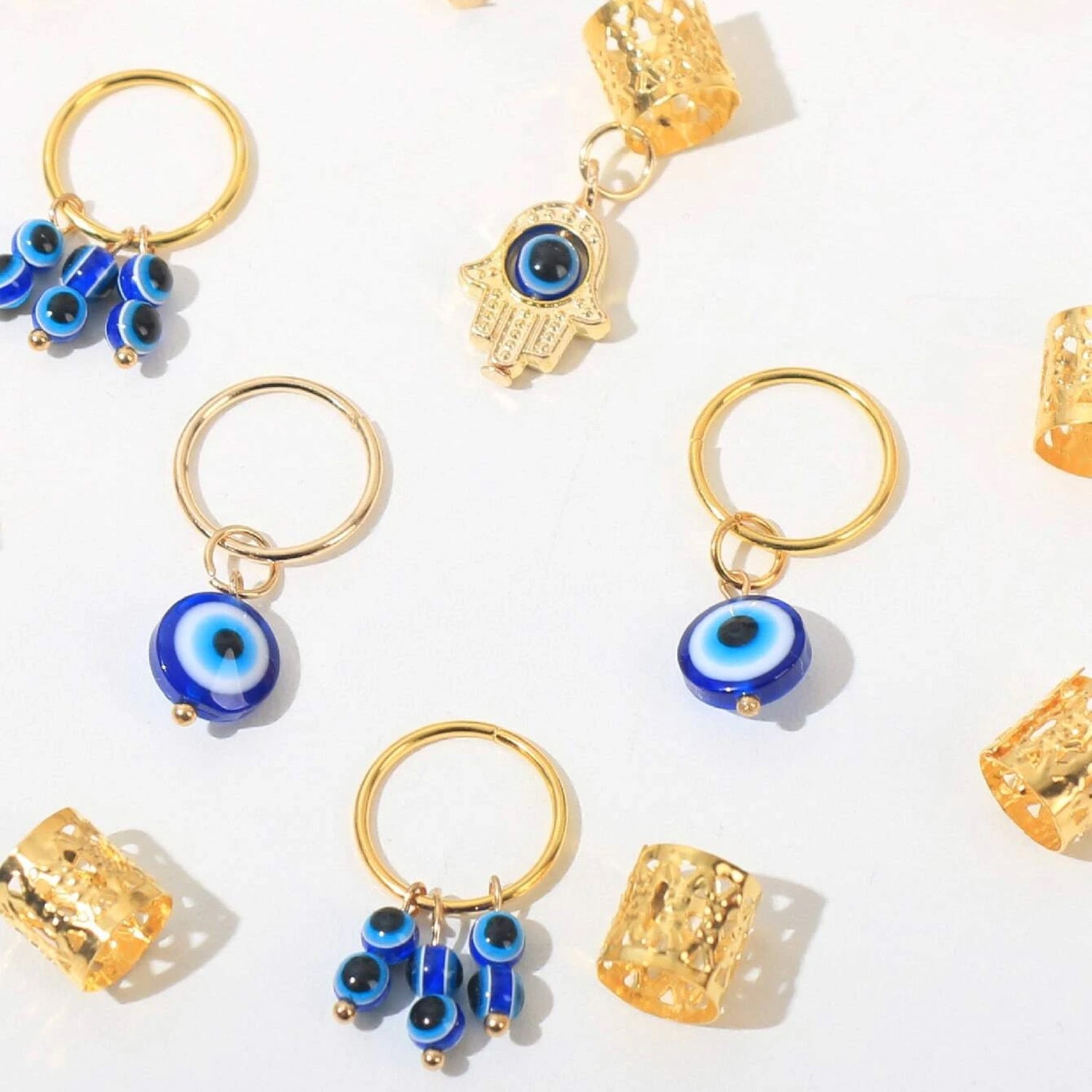 Evil Eye Hair Braiding Rings/Beads (16pcs)