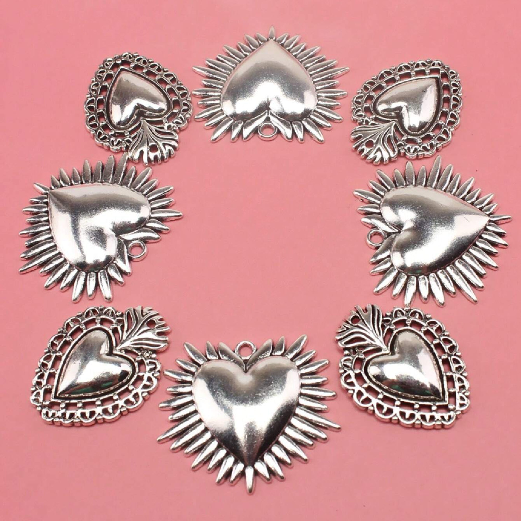 Mixed Sun Heart Shaped Alloy Pendant (8Pcs)