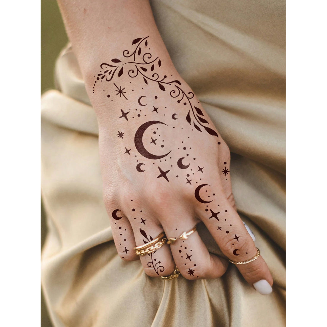 Moon Flower Tattoo Hand Stencil (4 Sheets)