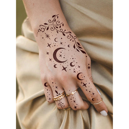 Moon Flower Tattoo Hand Stencil (4 Sheets)