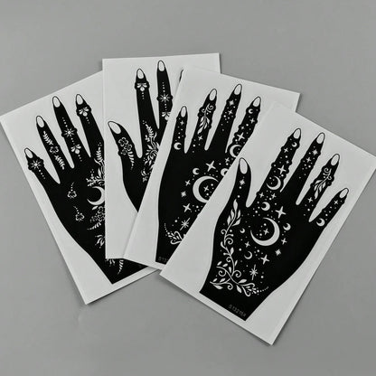 Moon Flower Tattoo Hand Stencil (4 Sheets)