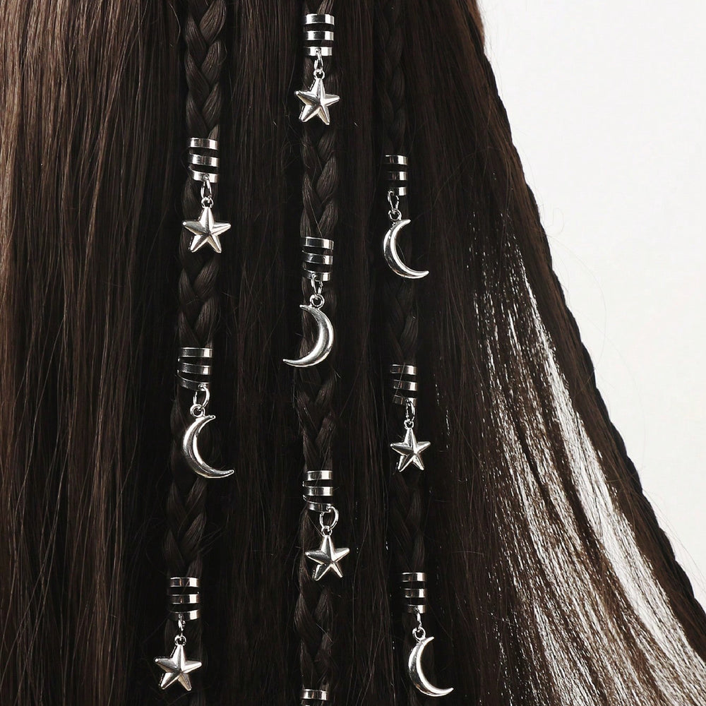 Star & Moon Hair Braiding Rings (10pcs)