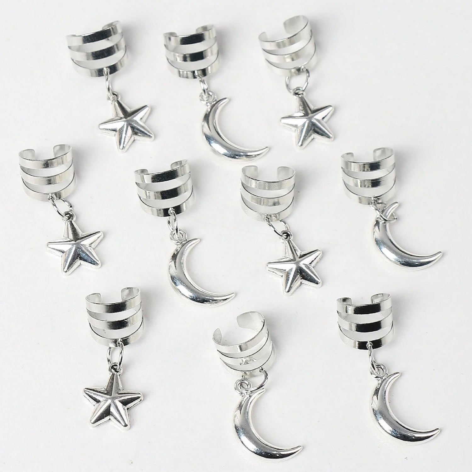 Star &amp; Moon Hair Braiding Rings (10pcs)