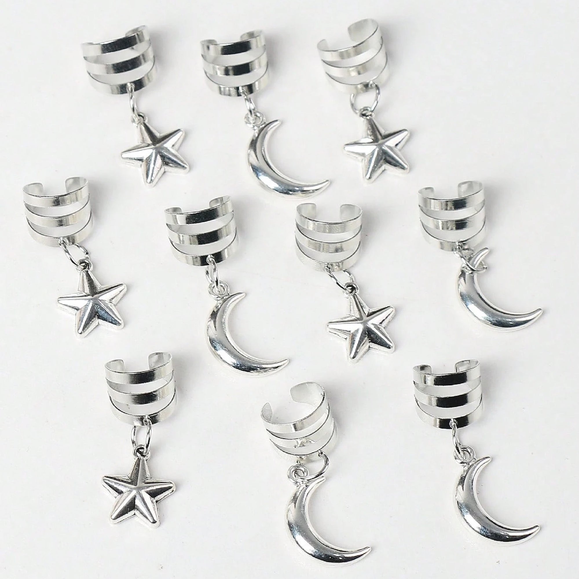 Star &amp; Moon Hair Braiding Rings (10pcs)